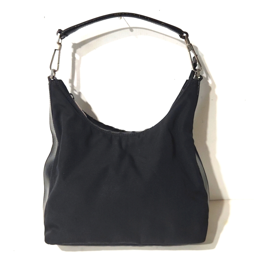 VTG Gucci Authentic 000062 Black Nylon Leather Handbag Shoulder Purse - Picture 1 of 16
